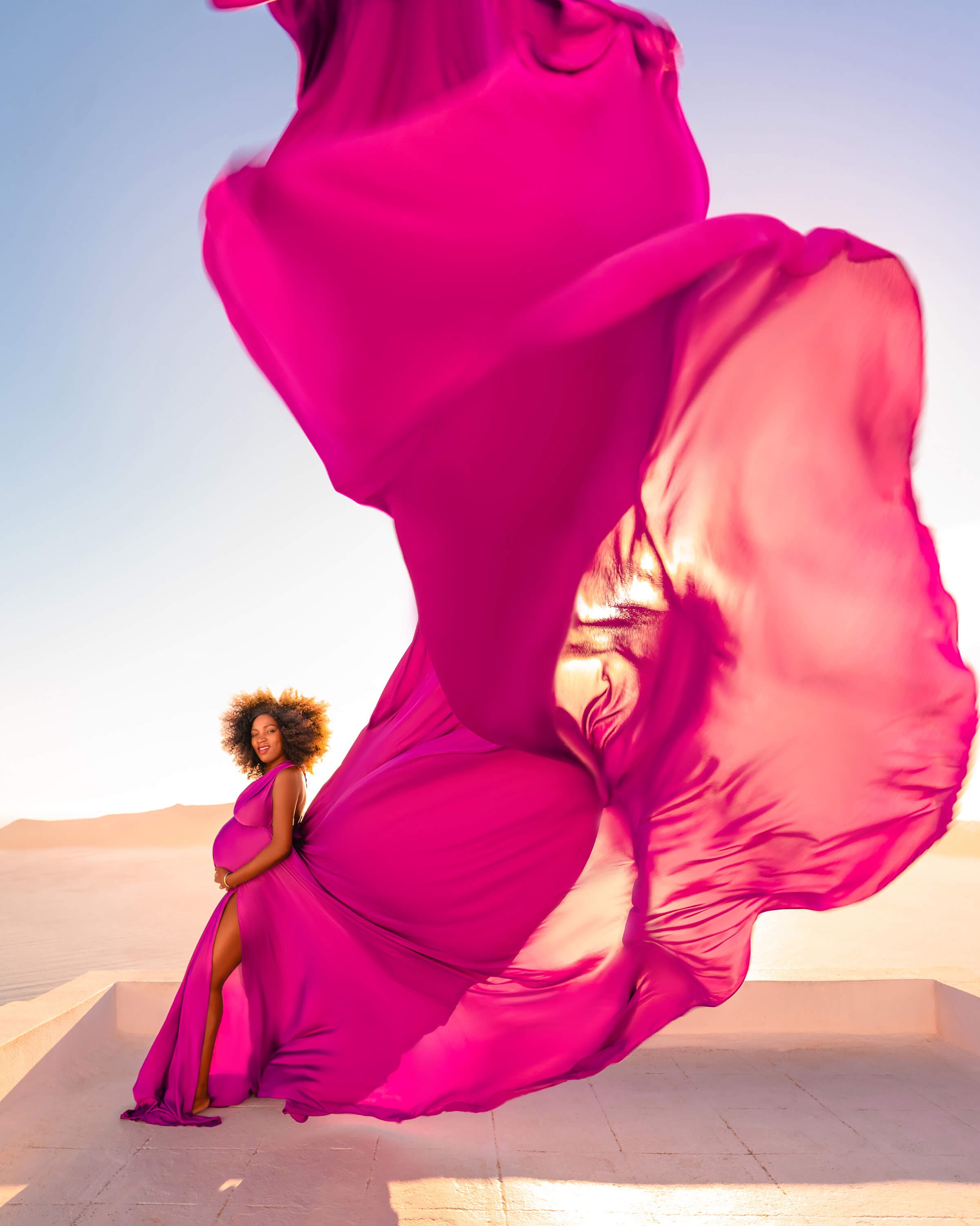 Flying Dress Photoshoot by Photographers in Santorini